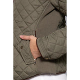 Suede Piping Detail Knit Rib Quilted Padding Jacket Olive