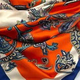 Navy Orange Scrolls Western Southwestern Wild Rag Scarf Accent