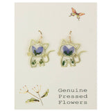 Curious Kitty Gold Cat Earrings | Blue Dried Flower Drop Earrings