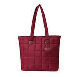 Everyday Tote Bag Quilted Puffer with Heart Bag Charm Cherry Red
