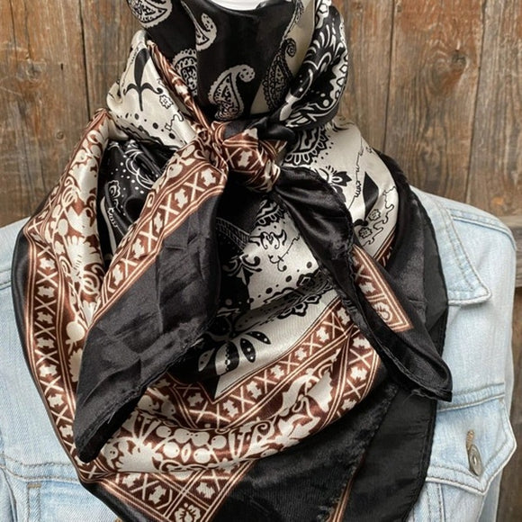 Black Two Toned Paisley Printed Western Southwestern Wild Rag Scarf Accent