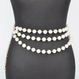 Cream & Silver Multi-Layered Faux Pearl Chain Belt