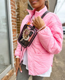 Kacey Clear Fanny Pack Sling Bum Waist Bag  Leopard Print w Rainbow Metallic