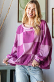 Checkered Long Sleeve Crewneck Sweatshirt Magenta