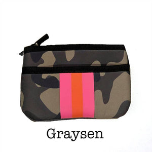 Neoprene Keyring Keychain Pouch Wristlet Greyson Camo Hot Pink Accents