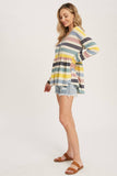 Button Front Multicolor Stripe French Terry Babydoll Top