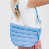 Light Carolina Blue Quilted Puffer Sling Belt Crossbody Bag