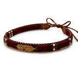Brown Beaded Western Hat Band with Gold-Tone Feather, Tie-On