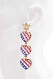 USA Flag Glitter Heart Dangle Earrings | 3-Tier Drop