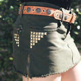 Concho Studded Vegan Leather Western Cowgirl Belt Camel Brown