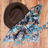 Aztec Print Square Silky Wild Rag | Teal/Mocha