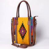 American Darling Saddle Blanket Tote - Handwoven Wool Leather Western Bag Yellow