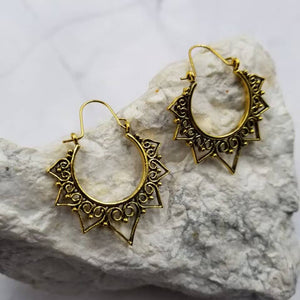 Gold Lotus Lace Hoops Earrings