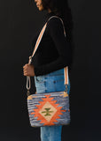 Blue Orange Yellow Western Aztec Cotton Crossbody Bag