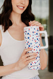 Patriotic Red White Blue Star Printed Stainless Steel Tumbler 38 oz with Handle