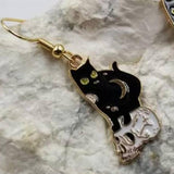 Black Cat on Skull Goth Halloween Earrings