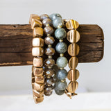 Lively Stone Bracelet Stack Set Grey Taupe Worn Gold