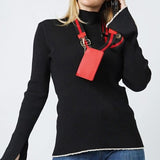 Clip N' Carry Crossbody Phone Strap Carrier Pouch Wallet Preppy Red Black Stripe