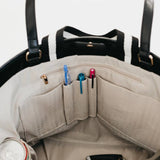Woven Vegan Leather Organizer Tote Bag | Black