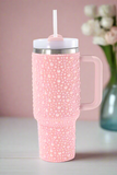 40 oz Pink Pearl Studded Stainless Steel Tumbler with Handle