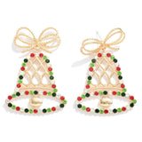 Bling Rhinestone Crystal Statement Christmas Bow Bell Earrings