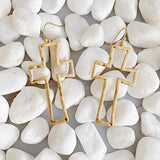 Dangle Cross Outlined Earrings Gold Tone