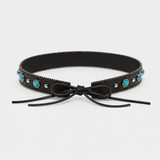 Black Vegan Leather Western Hat Band with Turquoise-Color Accents