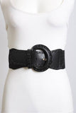 Distressed Wide Stitch Elastic Belt Western Boho Chic Style Black