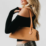 Sally Vegan Suede Barrel Shoulder Bag Camel
