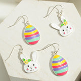 Blue Pink Yellow Striped Enamel Easter Egg Dangle Earrings