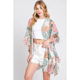 Ruffle Lined Tropical Leaves Print Kimono