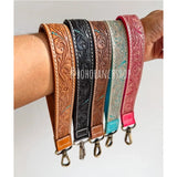 Hand Tooled Leather Wristlet Keychain Key Fob Skinny Turquoise