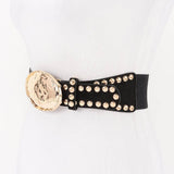 Studded Faux Suede Elastic Belt – Camel