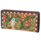 Hand-Tooled Leather Western Wallet Clutch – Genuine Cowhide