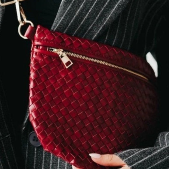 Sangria Red Woven Crossbody Sling Bum Belt Bag