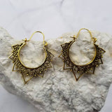 Gold Lotus Lace Hoops Earrings