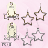 Matte Silver Finish Open Star Dangle Earring