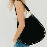 Rosalie Rivet Vegan Suede Hobo Bag | Black