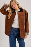 Camel Corduroy Barn Coat with Plaid Interior
