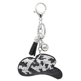 Bling Crystal Black White Western Cow Print Cowboy Hat Tassel Keychain Bag Charm
