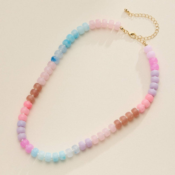 Colorful Beaded Necklace Trendy Statement Jewelry Light Blue