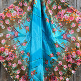 Blue & Pink Roses Western Wild Rag Scarf