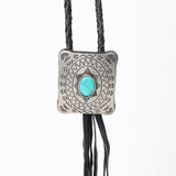 Black Turquoise Concho Western Braided Leather Fringe Necklace