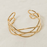 Minimalist Boho Jewelry Wavy Cuff Bracelet Goldtone