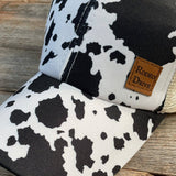 Black White Cow Print Western Trucker Ponytail Hat