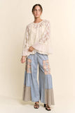 Sheer Floral Lace Bell Sleeve Blouse Cream