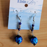 Blue Glass and Silver Bead Dangle Earring