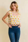 Cute Boho Daisy Crochet Crop Camisole Overlay Top White Yellow