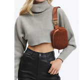 Santi Sherpa Shearling Sling Belt Bag Fanny Pack Brown