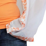 Origami Trim Button Shawl Shrug Wrap White with Melon White Trim